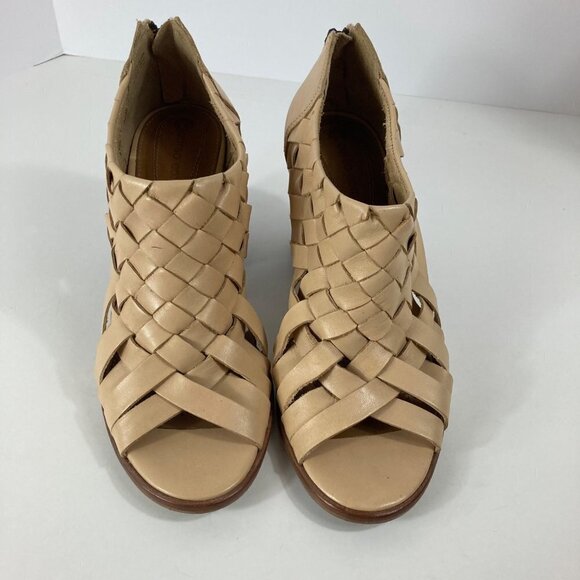 Womens Corso Como Salem Beige Leather Peep Toe Woven Heeled Bootie Shoe 8 - Picture 8 of 10